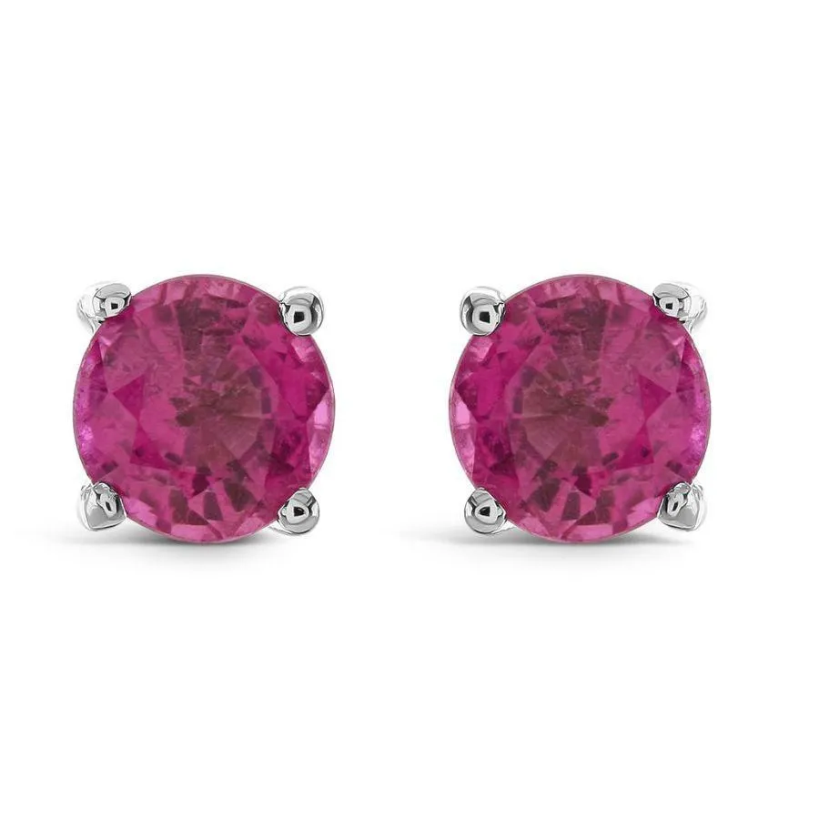 18ct White Gold Round Cut Rubellite Stud Earrings