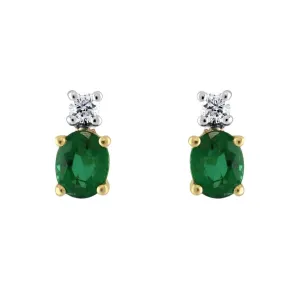 18ct Yellow & White Gold Oval Cut Emerald & Diamond Drop Earrings