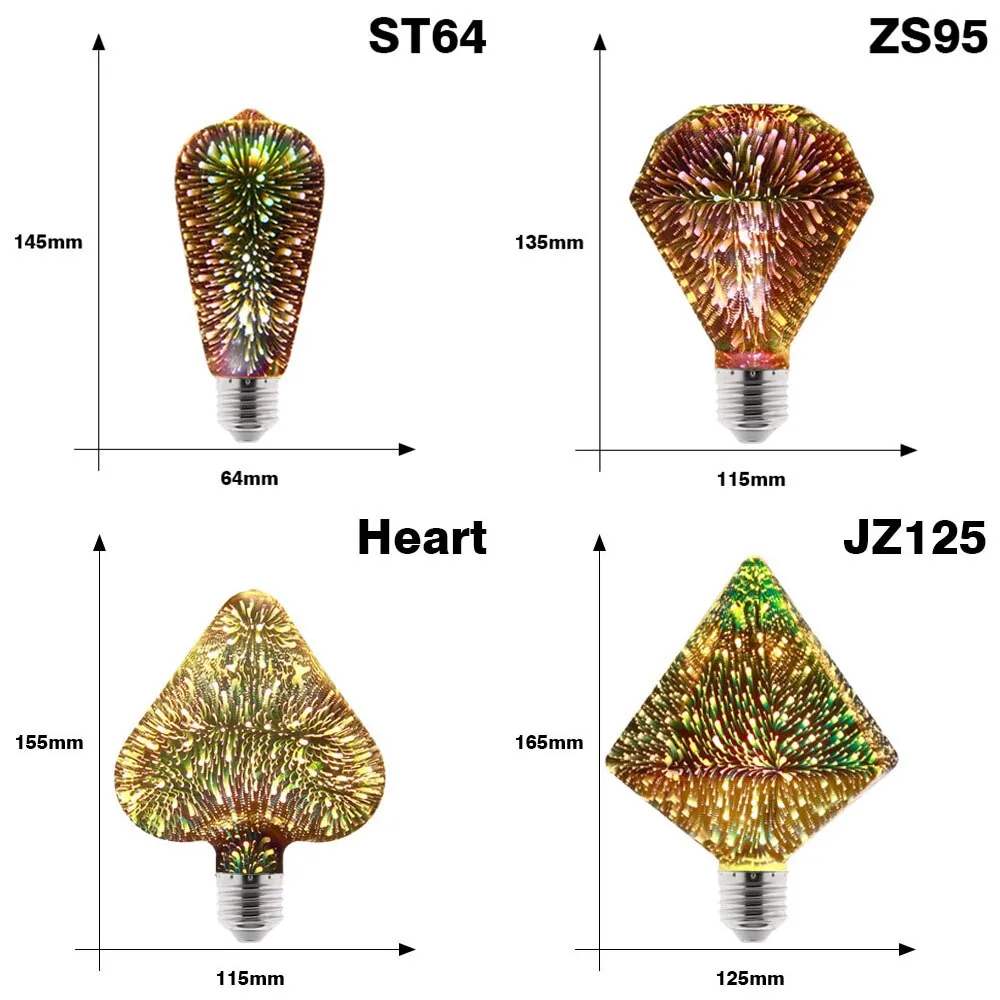 3D Colorful LED Edison Light Bulb E27 220V