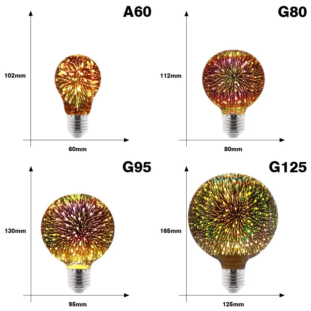 3D Colorful LED Edison Light Bulb E27 220V