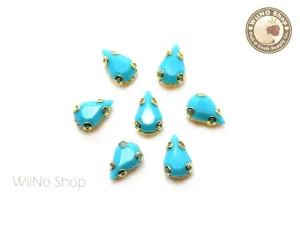 5 x 8mm Blue Drop Acrylic Rhinestone with Setting - 5 pcs