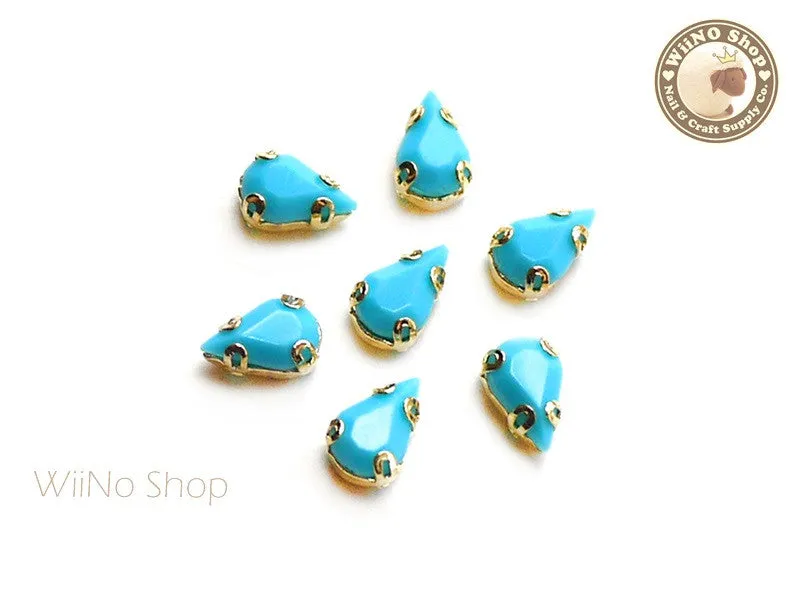 5 x 8mm Blue Drop Acrylic Rhinestone with Setting - 5 pcs