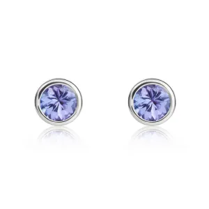 9ct White Gold Round Tanzanite Rubover Stud Earrings 4mm