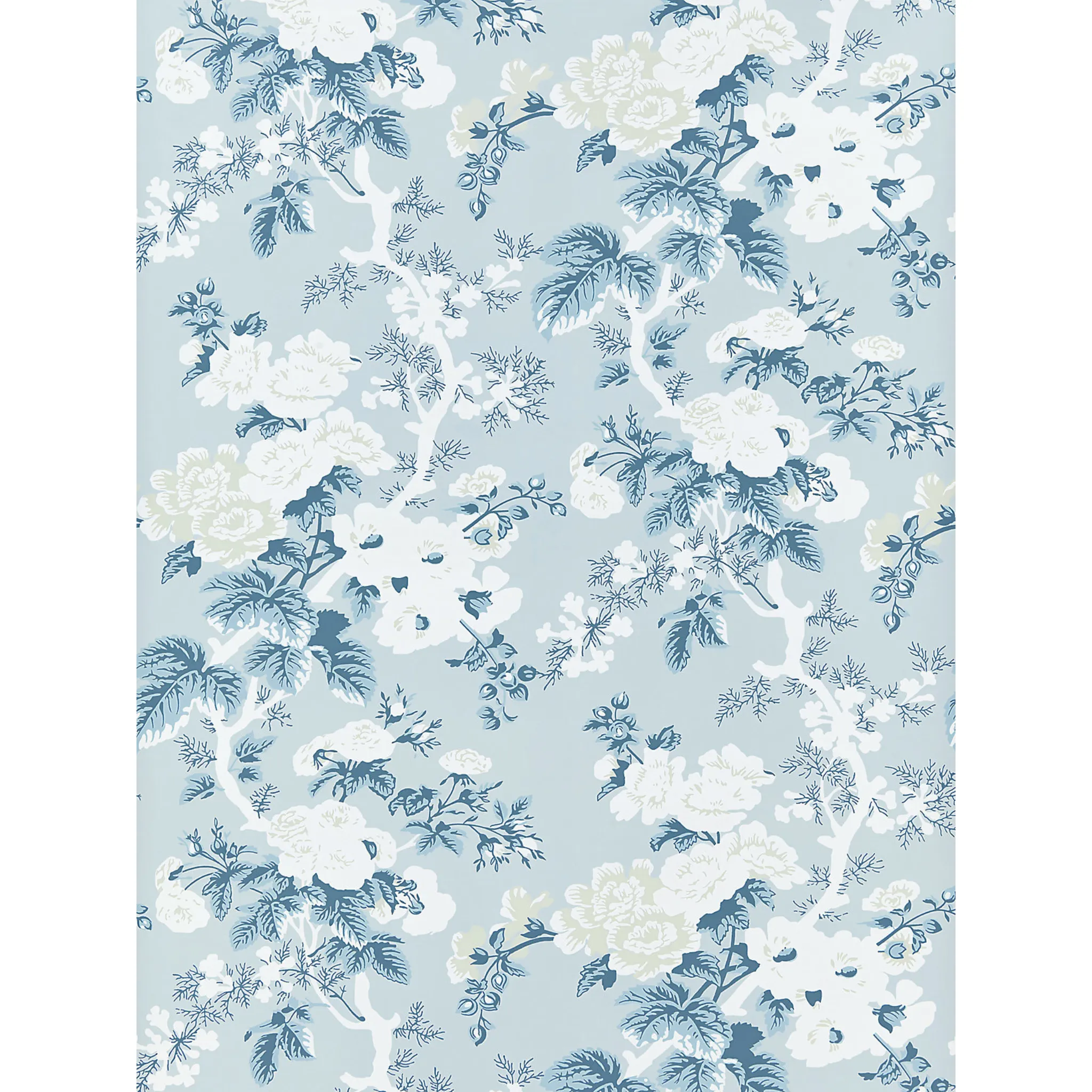 Ascot Floral Print Wallcovering in Sky Blue & White