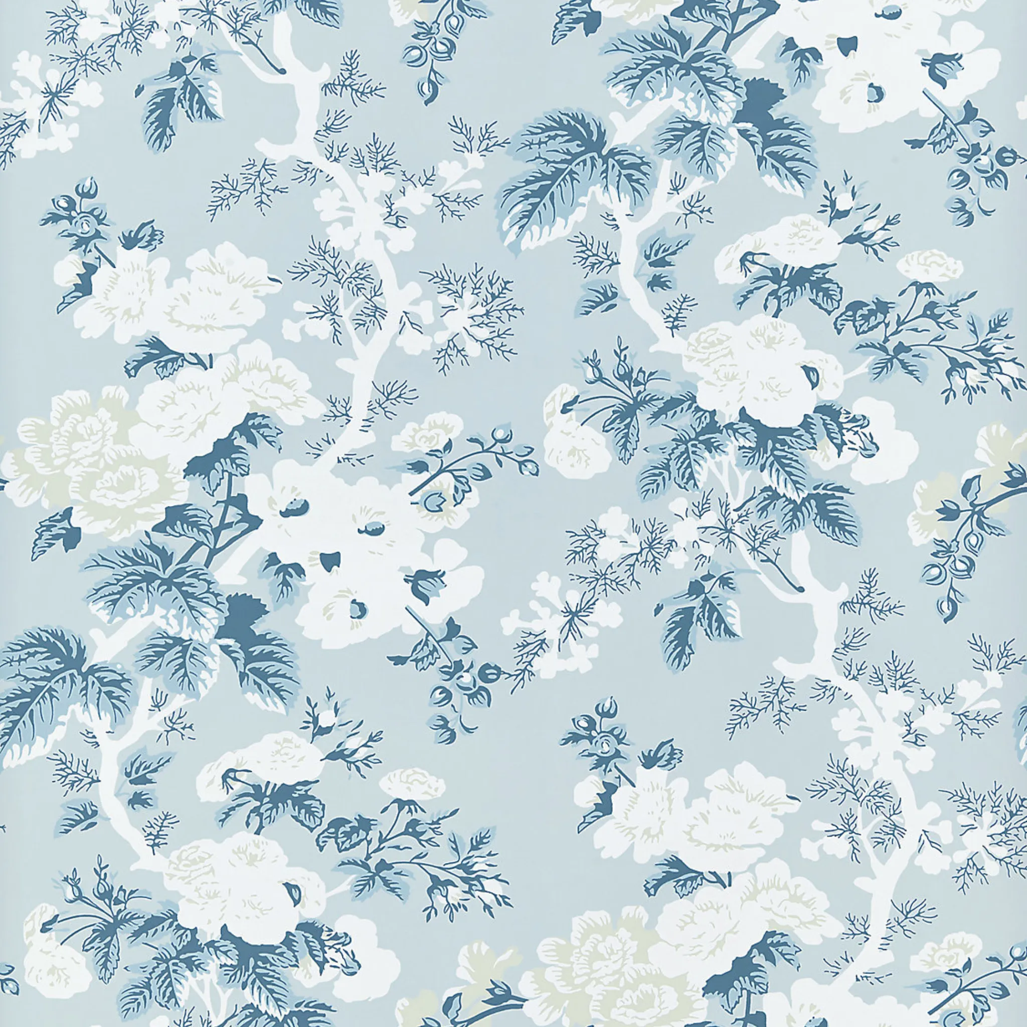 Ascot Floral Print Wallcovering in Sky Blue & White