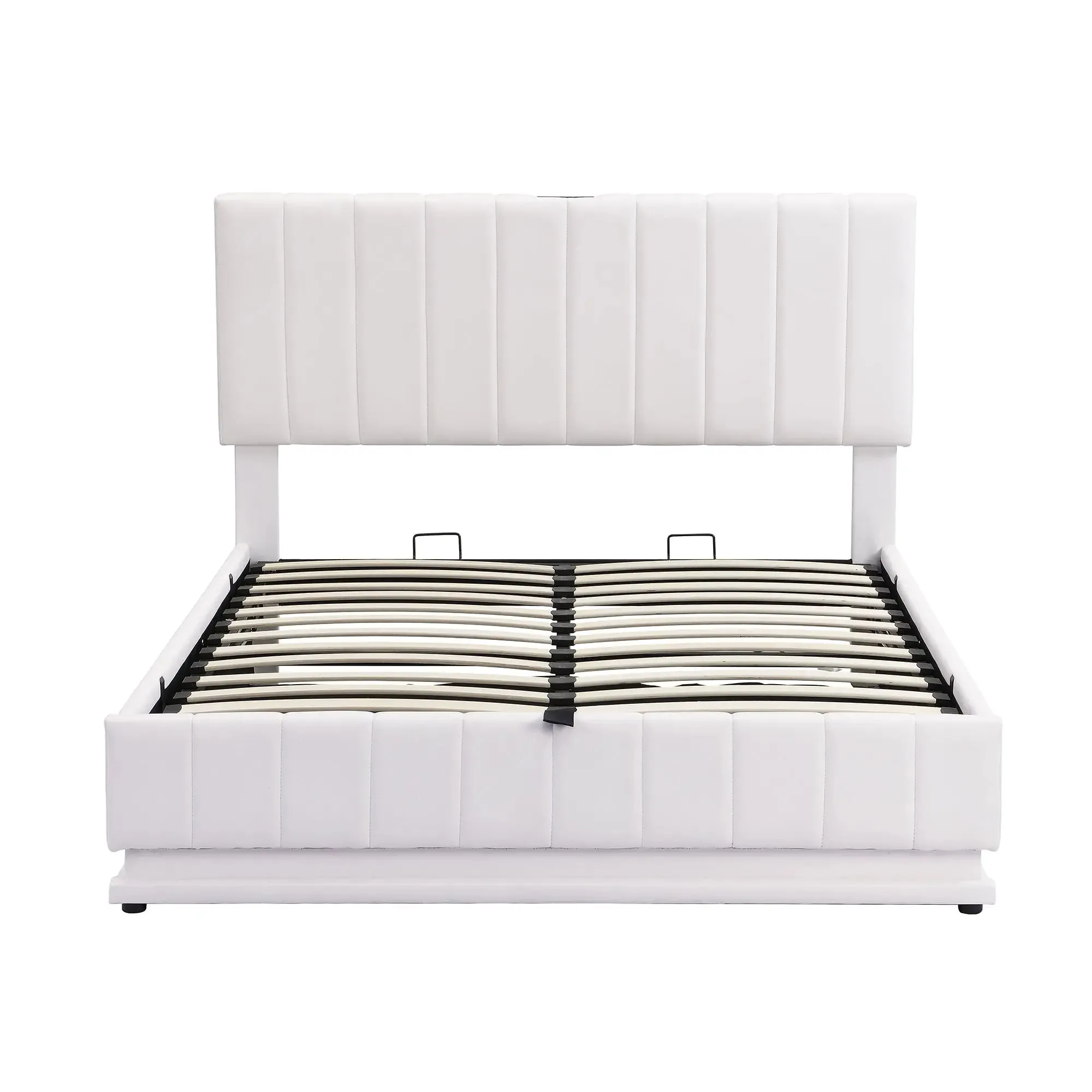 Bellemave® Upholstered Bed with Hydraulic Storage System and LED Light, Sockets and USB Ports