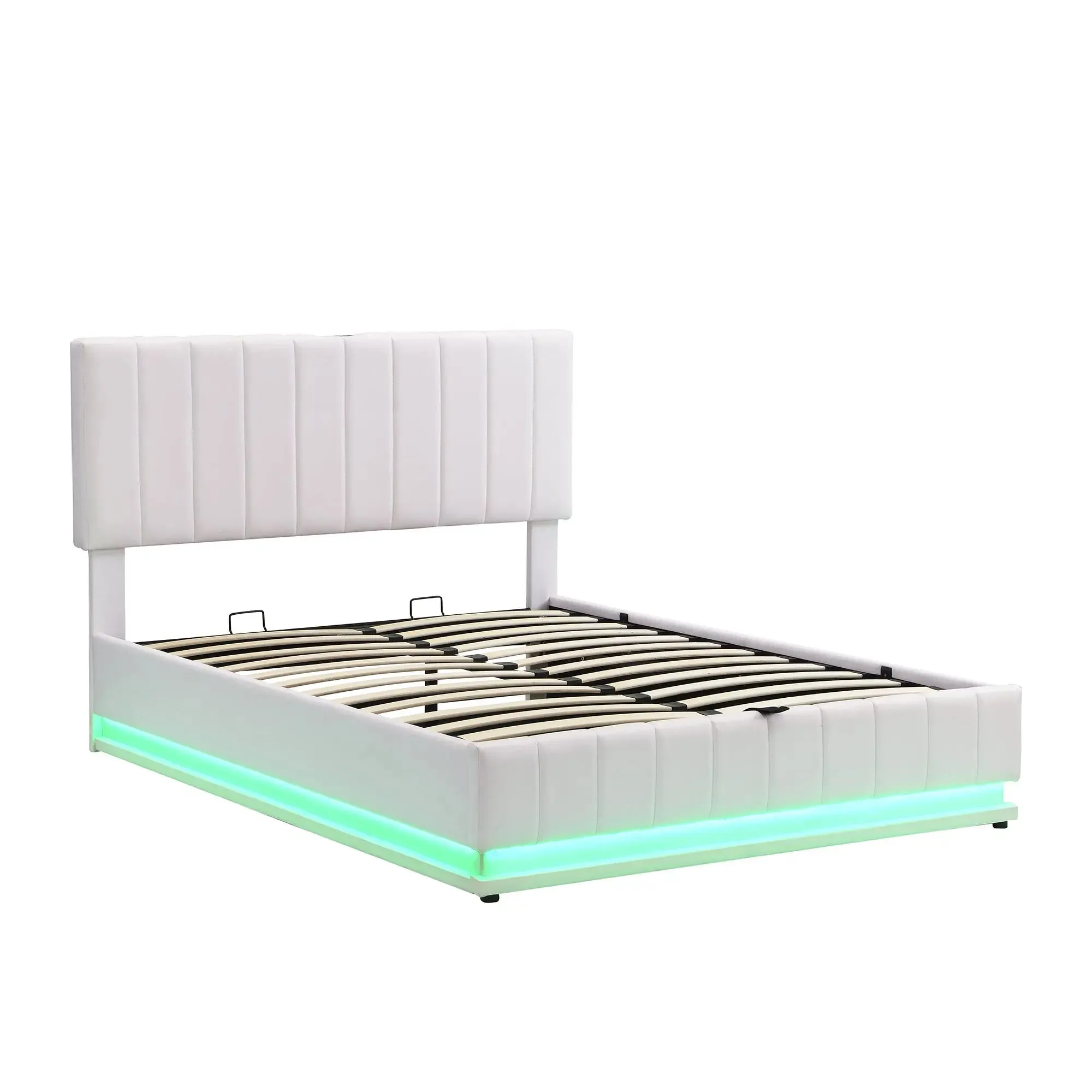 Bellemave® Upholstered Bed with Hydraulic Storage System and LED Light, Sockets and USB Ports