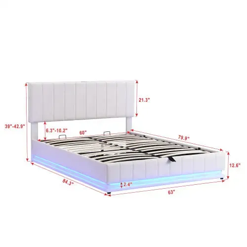 Bellemave® Upholstered Bed with Hydraulic Storage System and LED Light, Sockets and USB Ports