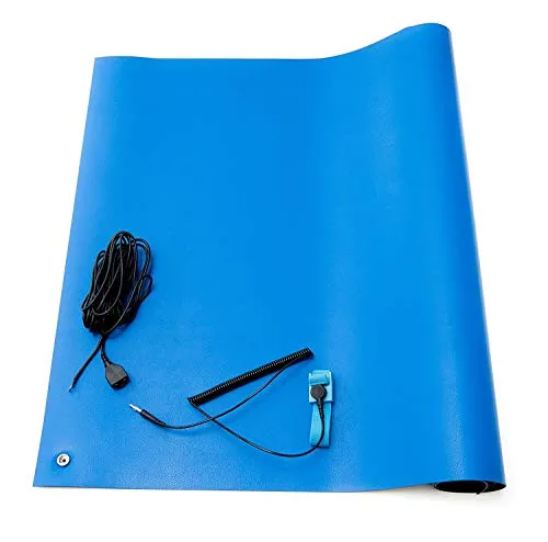 Bertech ESD Soldering Mat Kit (Made in USA), 30 Inches Wide x 36 Inches Long x 0.06 Inches Thick, Blue, Includes a Wrist Strap and Grounding Cord, RoHS and REACH Compliant