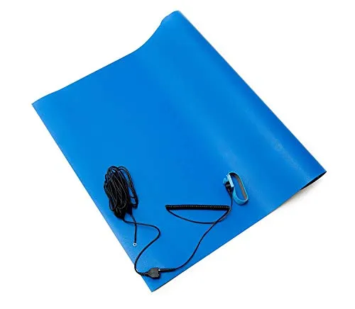 Bertech ESD Soldering Mat Kit (Made in USA), 30 Inches Wide x 36 Inches Long x 0.06 Inches Thick, Blue, Includes a Wrist Strap and Grounding Cord, RoHS and REACH Compliant