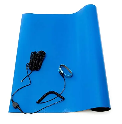 Bertech ESD Soldering Mat Kit (Made in USA), 30 Inches Wide x 36 Inches Long x 0.06 Inches Thick, Blue, Includes a Wrist Strap and Grounding Cord, RoHS and REACH Compliant