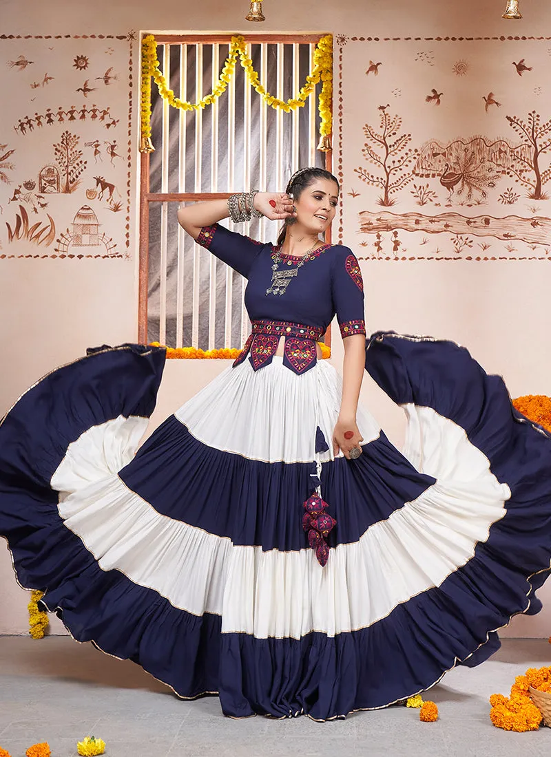 Blue And White Kutchi Embroidered Rajwadi Chaniya Choli