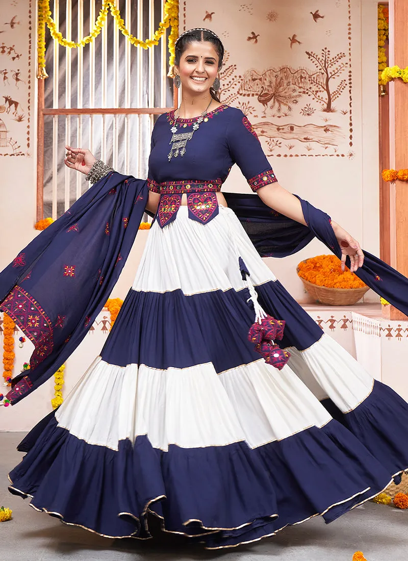 Blue And White Kutchi Embroidered Rajwadi Chaniya Choli