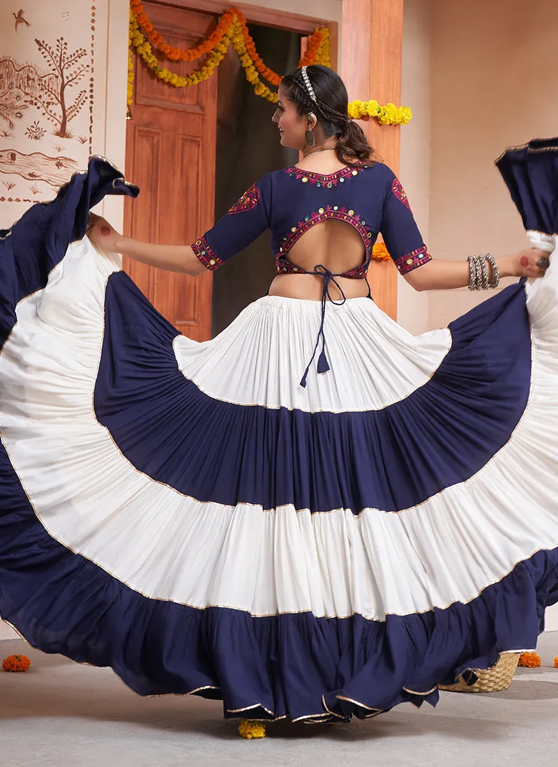 Blue And White Kutchi Embroidered Rajwadi Chaniya Choli