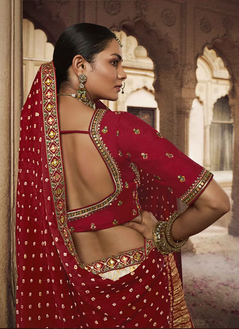 Cream Red Embroidery Viscose Lehenga Choli