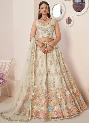 Cream White Multi Embroidery Festive Lehenga Choli