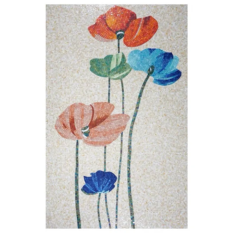 Custom Glass Mosaic Mural Colorful Flowers