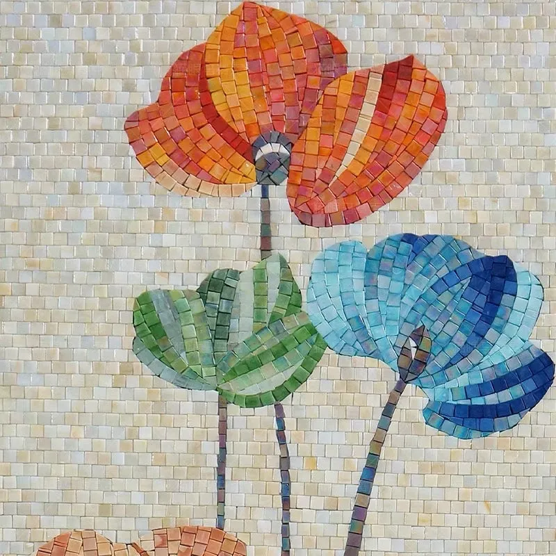 Custom Glass Mosaic Mural Colorful Flowers