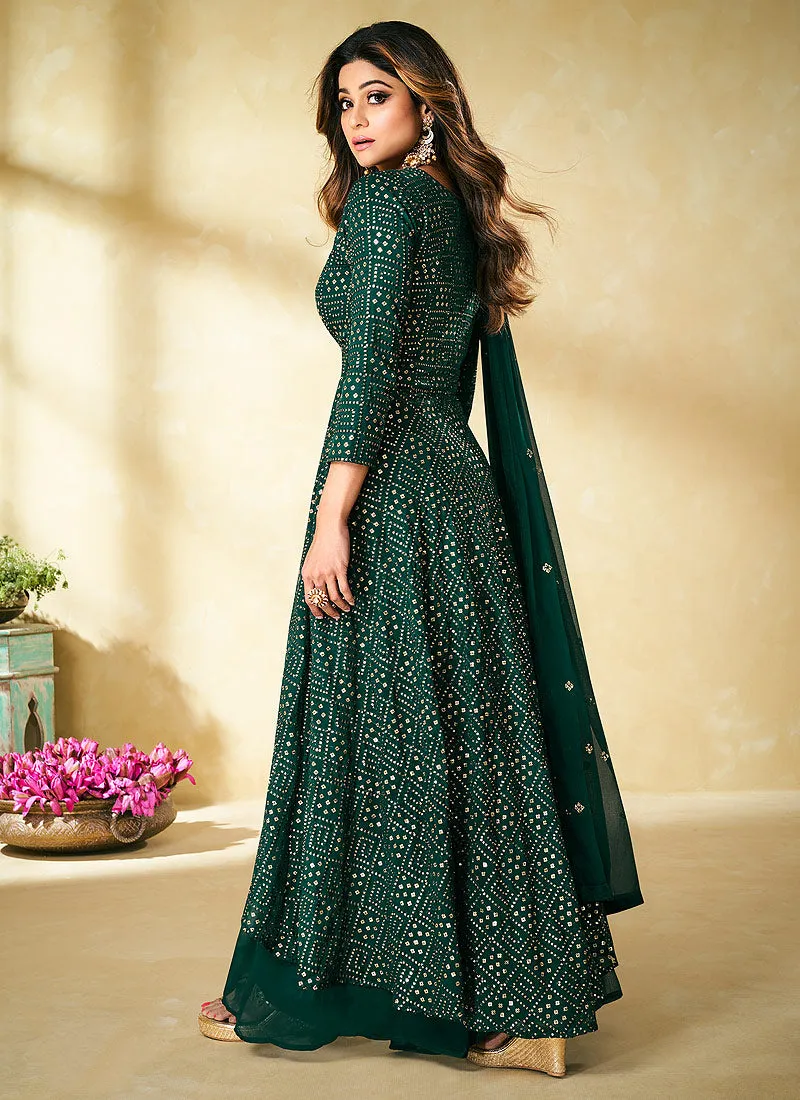 Dark Green Zari And Badla Embroidered Indian Palazzo Suit