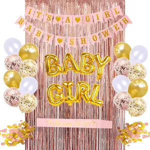 Decorations Baby Shower Party  | Rose Gold Fringe Curtain | Confetti Balloons and more.