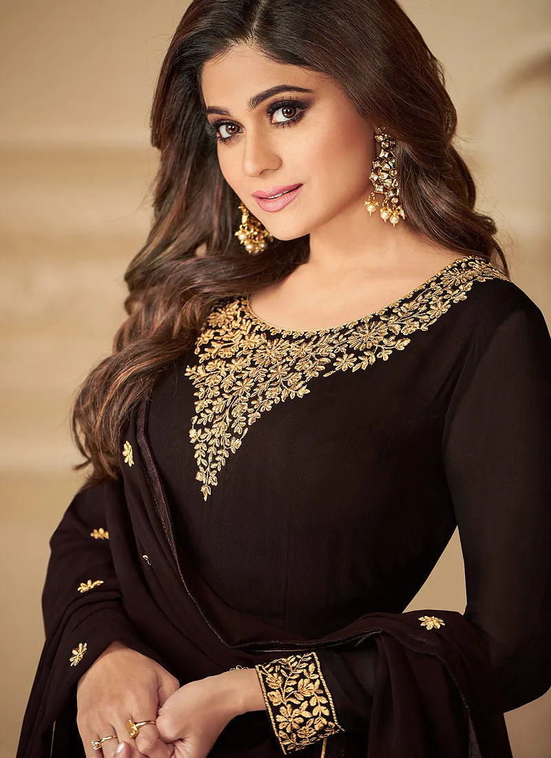 Deep Brown Designer Anarkali Lehenga