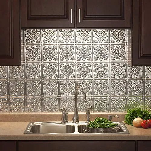 FASÄDE Traditional Style/Pattern 1 Decorative Vinyl 18in x 24in Backsplash Panel in Brushed Aluminum (5 Pack)