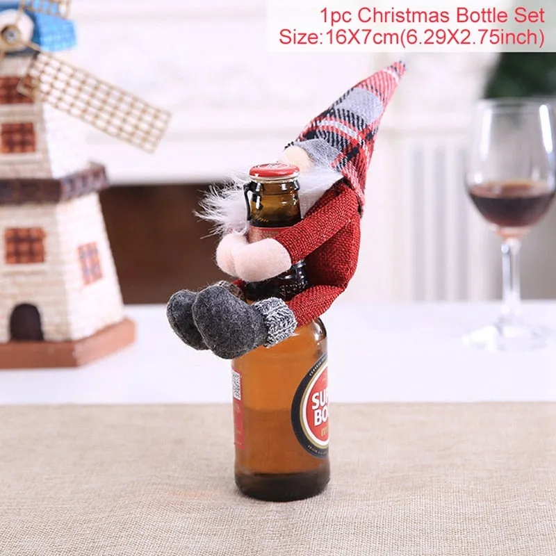 FengRise Christmas Decorations for Home Santa Claus Wine Bottle Cover Snowman Stocking Gift Holders Xmas Navidad Decor New Year