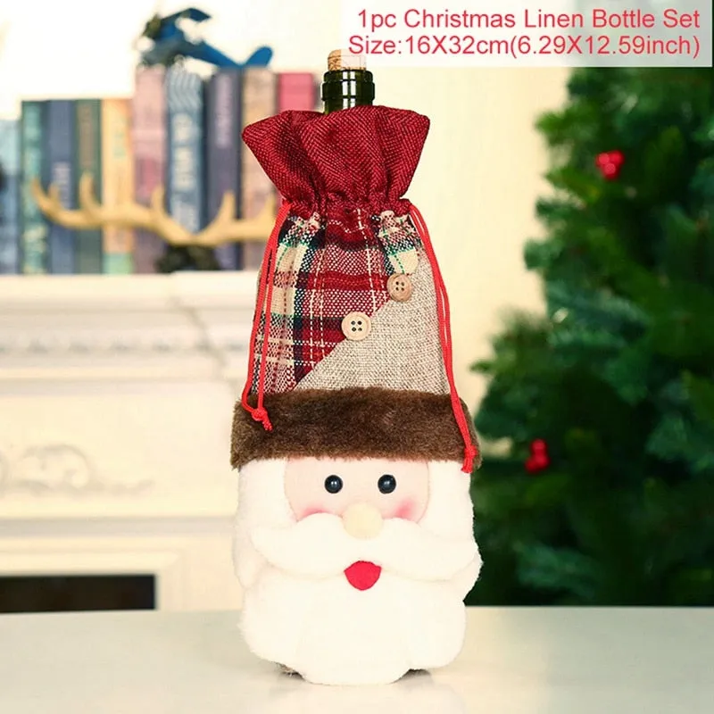 FengRise Christmas Decorations for Home Santa Claus Wine Bottle Cover Snowman Stocking Gift Holders Xmas Navidad Decor New Year