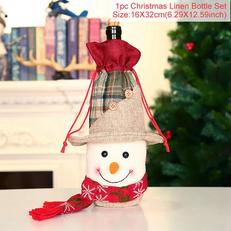 FengRise Christmas Decorations for Home Santa Claus Wine Bottle Cover Snowman Stocking Gift Holders Xmas Navidad Decor New Year