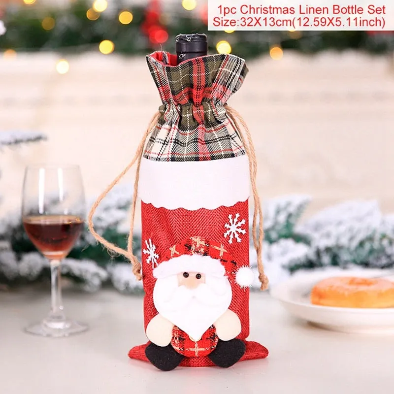 FengRise Christmas Decorations for Home Santa Claus Wine Bottle Cover Snowman Stocking Gift Holders Xmas Navidad Decor New Year