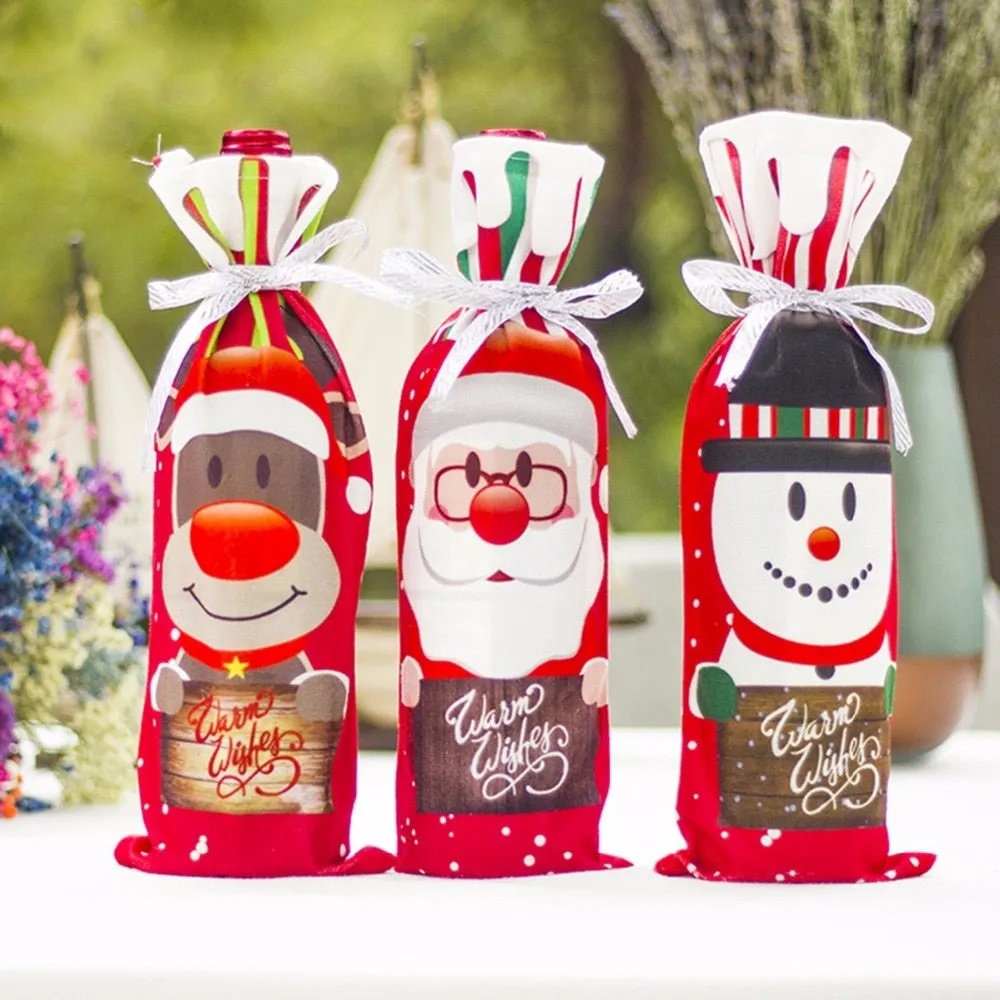 FengRise Christmas Decorations for Home Santa Claus Wine Bottle Cover Snowman Stocking Gift Holders Xmas Navidad Decor New Year