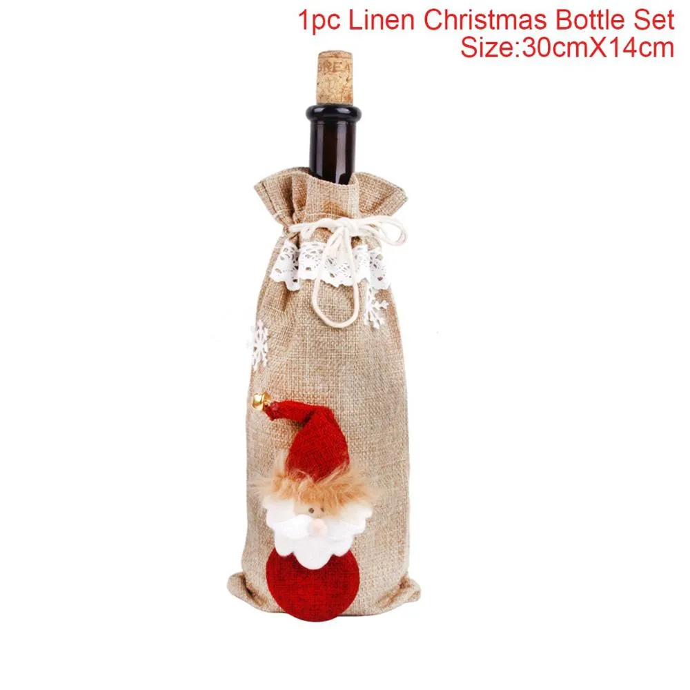 FengRise Christmas Decorations for Home Santa Claus Wine Bottle Cover Snowman Stocking Gift Holders Xmas Navidad Decor New Year