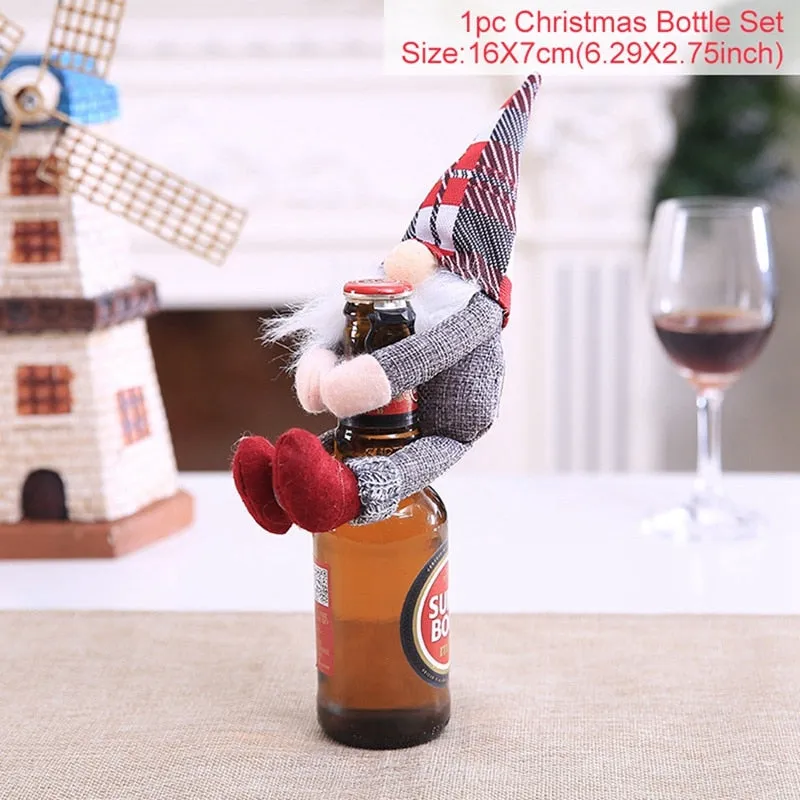 FengRise Christmas Decorations for Home Santa Claus Wine Bottle Cover Snowman Stocking Gift Holders Xmas Navidad Decor New Year