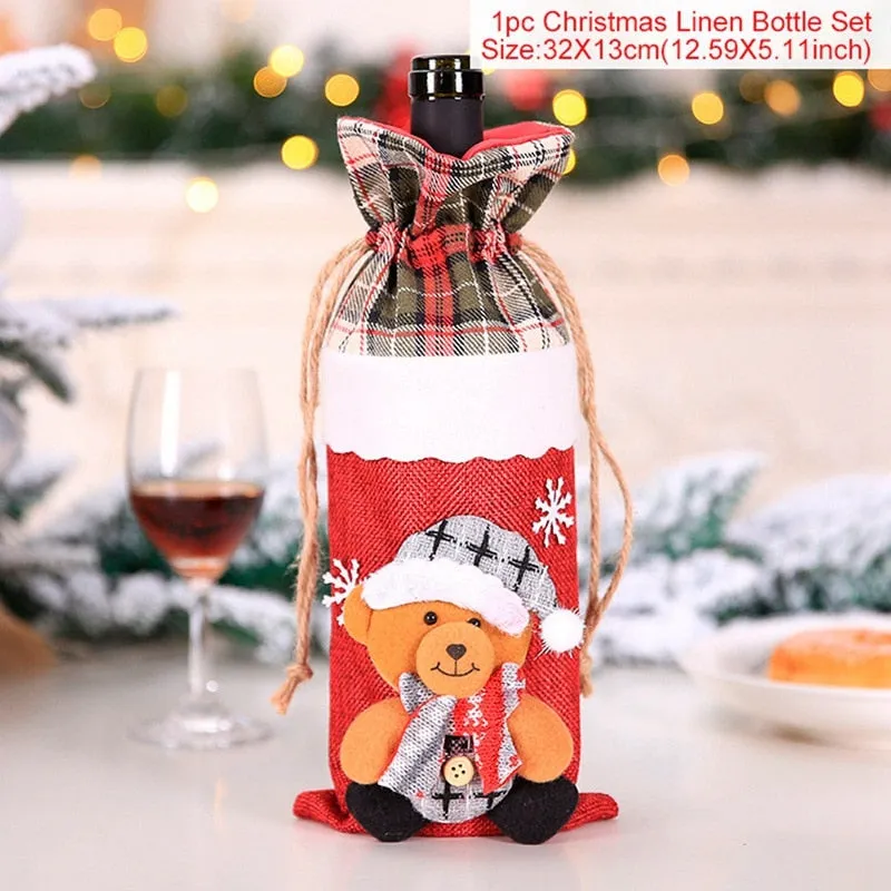 FengRise Christmas Decorations for Home Santa Claus Wine Bottle Cover Snowman Stocking Gift Holders Xmas Navidad Decor New Year