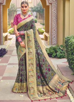 Green And Magenta Multi Embroidery Traditional Wedding Saree