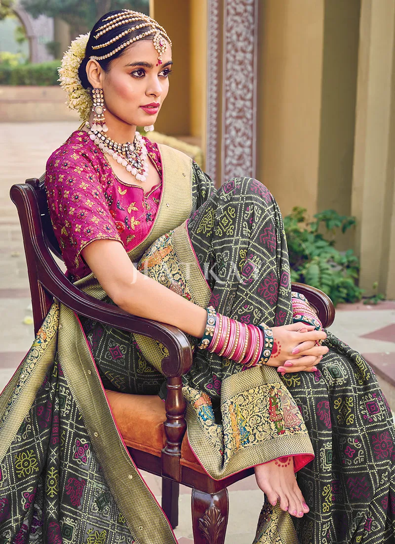 Green And Magenta Multi Embroidery Traditional Wedding Saree