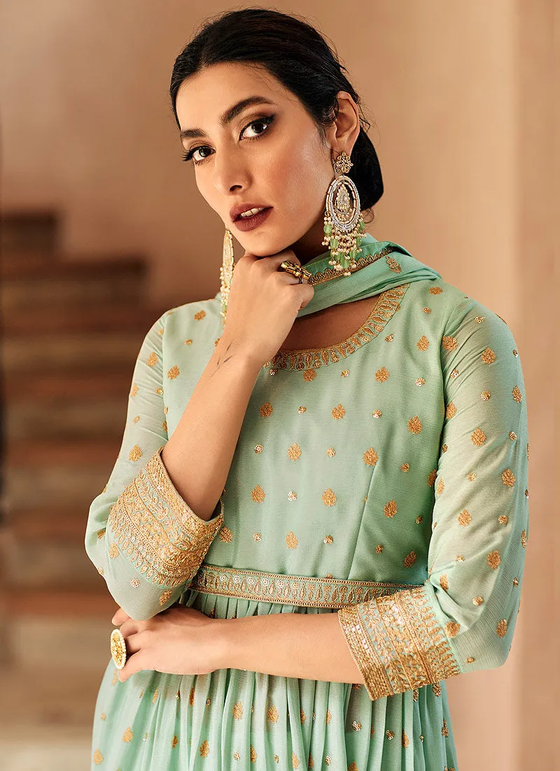 Green Sequence Embroidery Wedding Anarkali Palazzo Suit