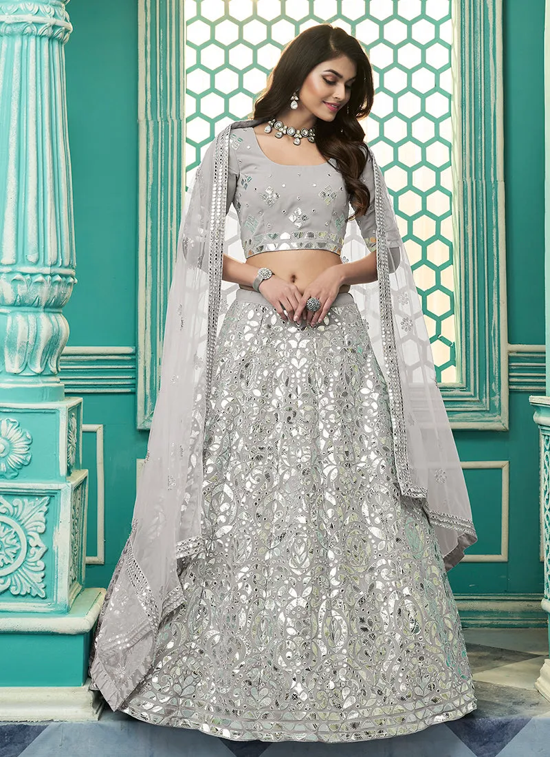 Grey Gota Patti Embroidery Festive Lehenga Choli