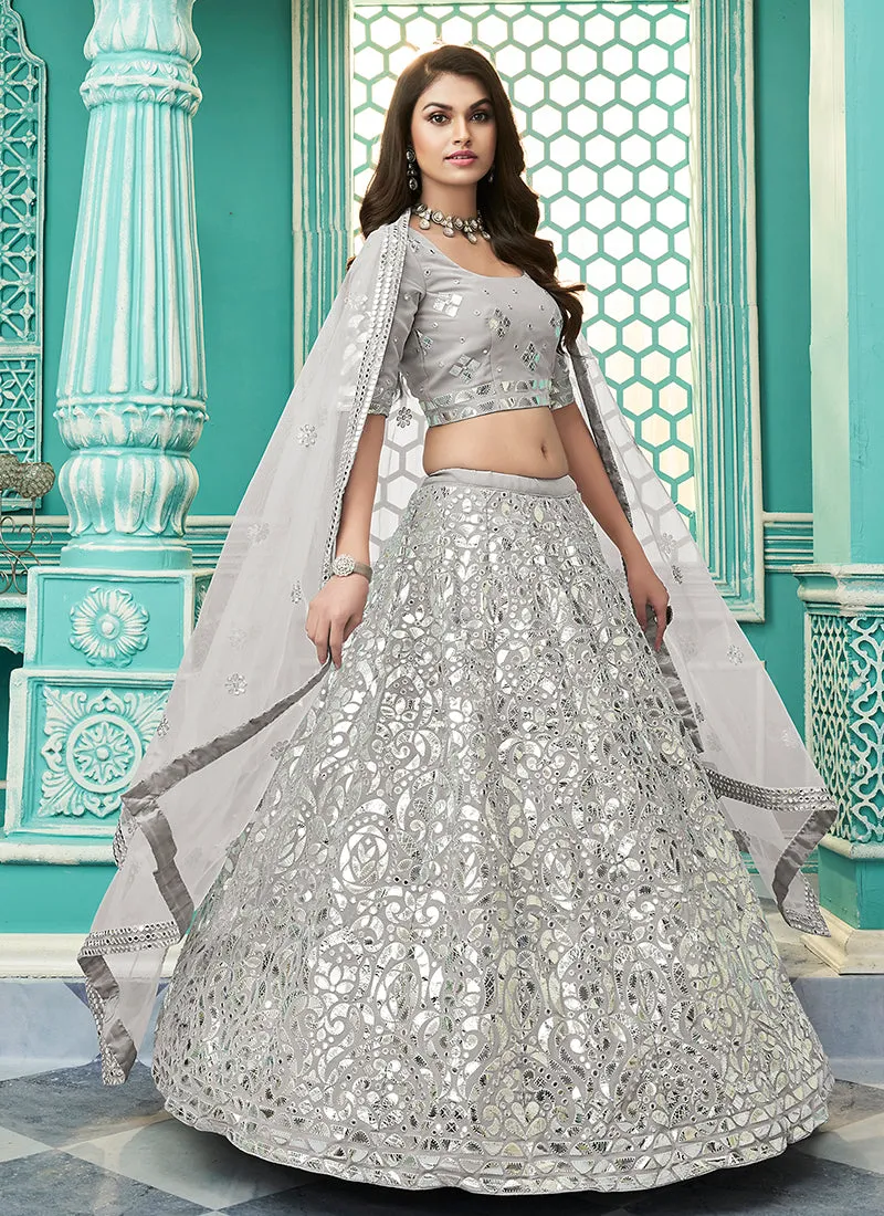 Grey Gota Patti Embroidery Festive Lehenga Choli