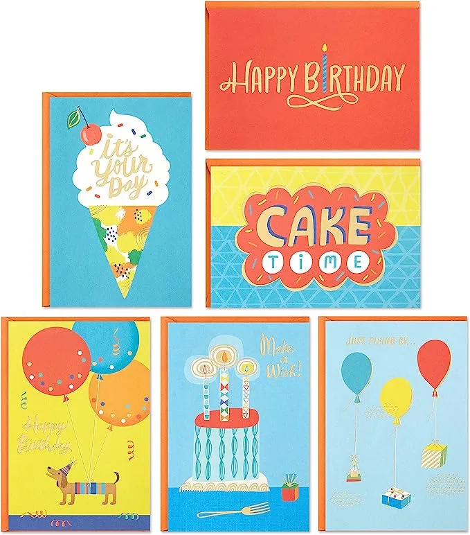 Hallmark Birthday Cards Assortment, 36 Cards with Envelopes (Cake, Ice Cream, Balloons)