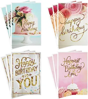 Hallmark Birthday Cards Assortment, Balloons, Cake, Flowers (12 Cards with Envelopes)