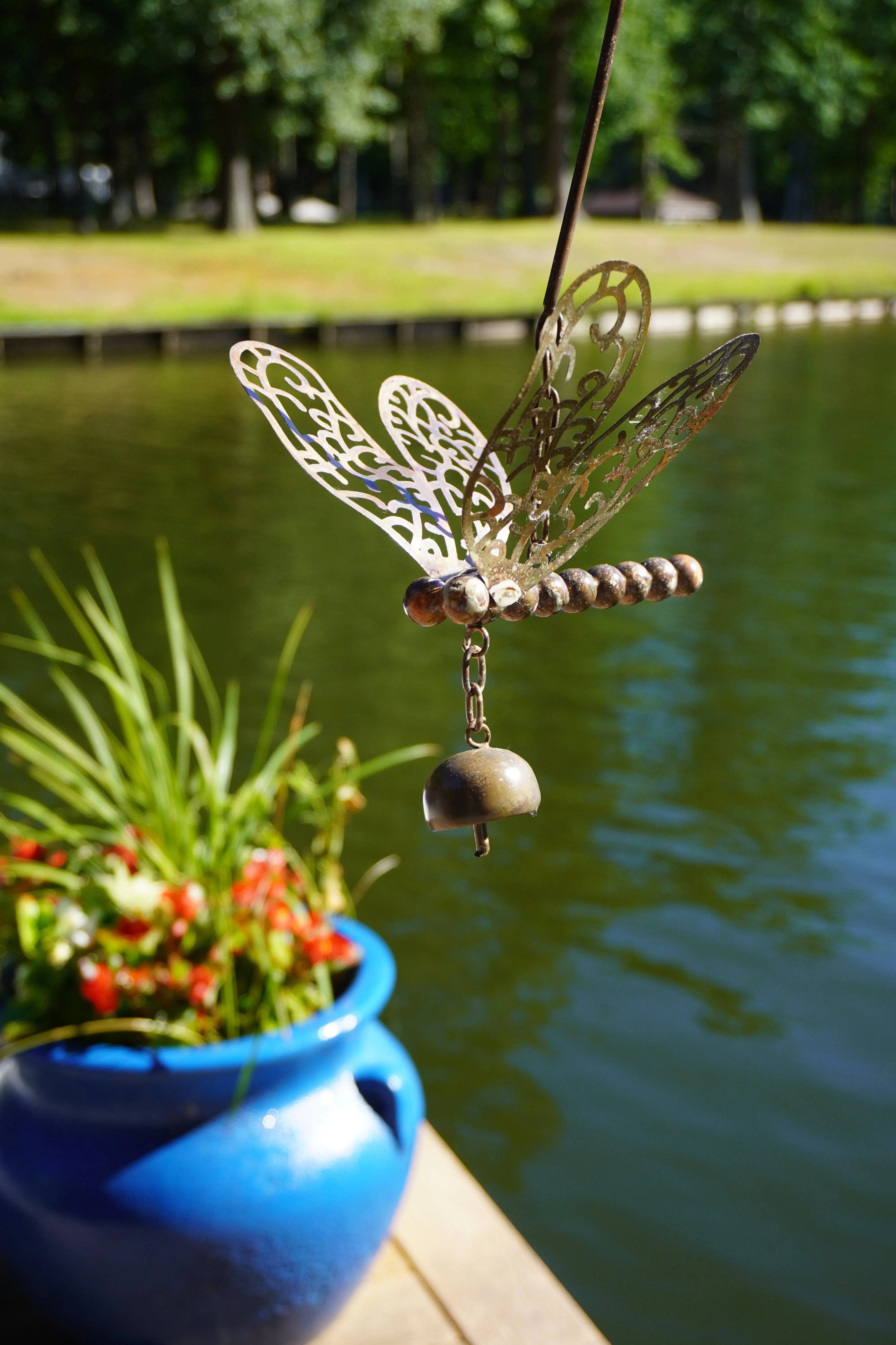 Hanging Dragonfly with Bell Ornament