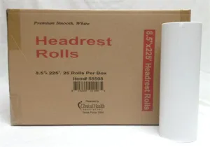 Headrest Paper Rolls, 8.5"x225' Smooth