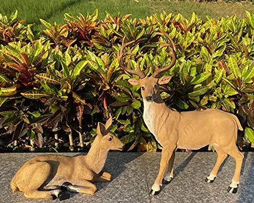 JHVYF 20.5" H Resin Deer Figurine   8.8" Doe Statue Figure Buck Garden Decor Indoor Outdoor Home Ornaments Office