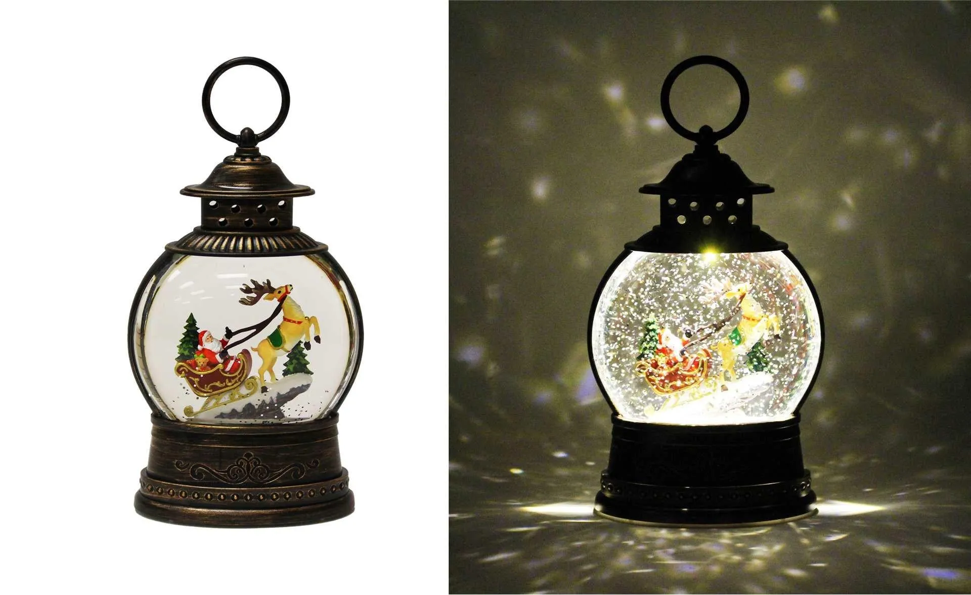 LED Water Spinning Lantern with Santa in Sleigh