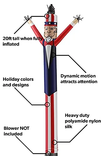 LookOurWay Uncle Sam Air Dancers Inflatable Tube Man Attachment, 20-Feet (No Blower)