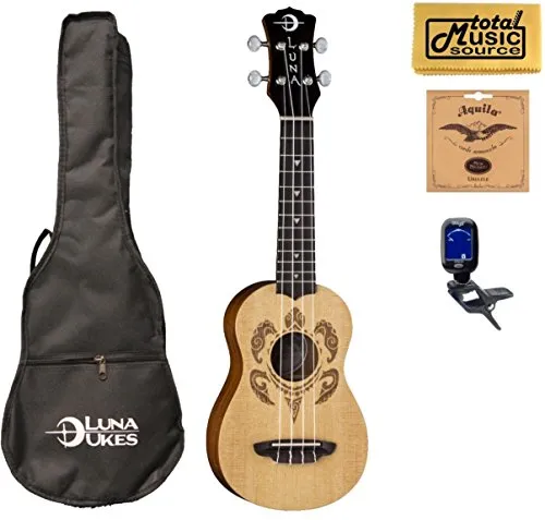 LUNA Honu Soprano Spruce Turtle Ukulele, Bag Bundle, UKE HONU SPR