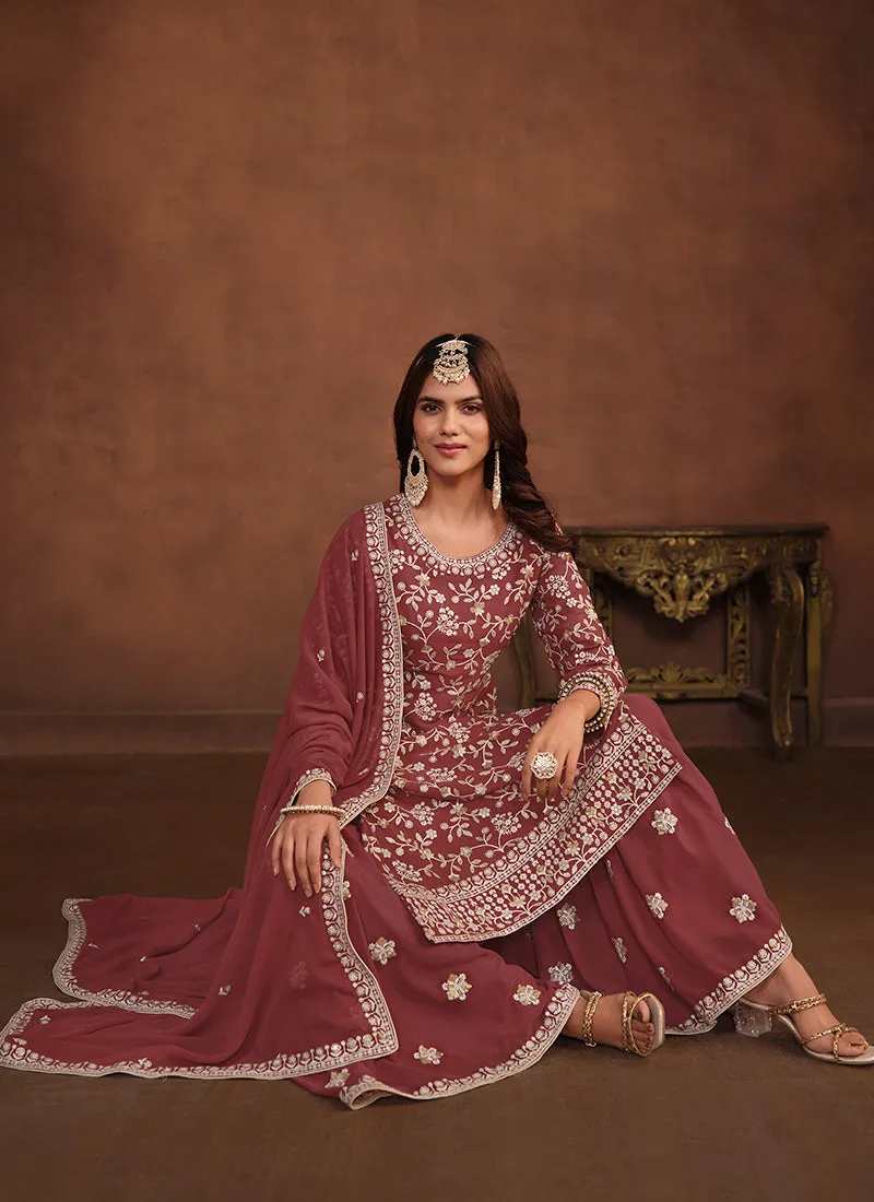 Maroon Traditional Georgette Gharara Suit