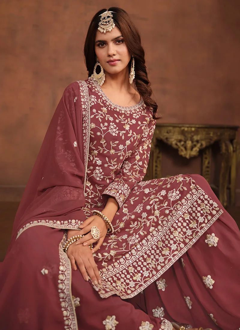 Maroon Traditional Georgette Gharara Suit