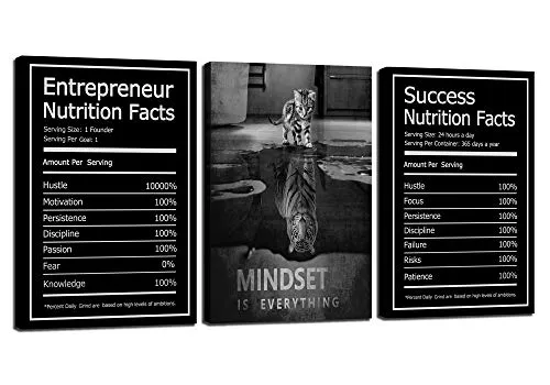 Mindset is everything Motivational Wall Art Canvas Prints Entrepreneur Bundle Set 3 Pieces Success Nutrition Facts (72" W x 36"H, Mindset)